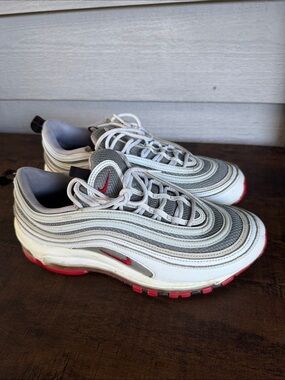 Nike White & Gray Air Max 97 with Red Accents